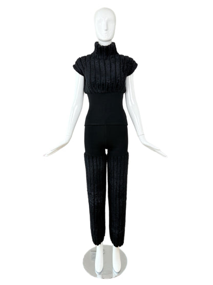 AZZEDINE ALAIA 1994 Vintage Black Chenille Pant Set