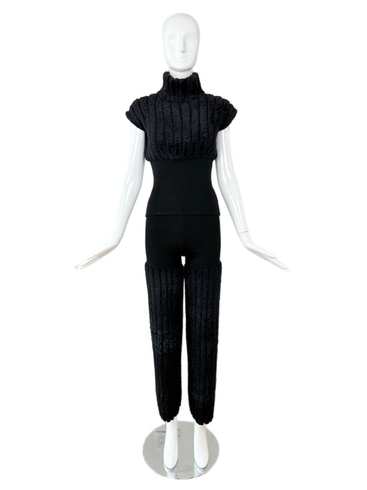AZZEDINE ALAIA 1994 Vintage Black Chenille Pant Set