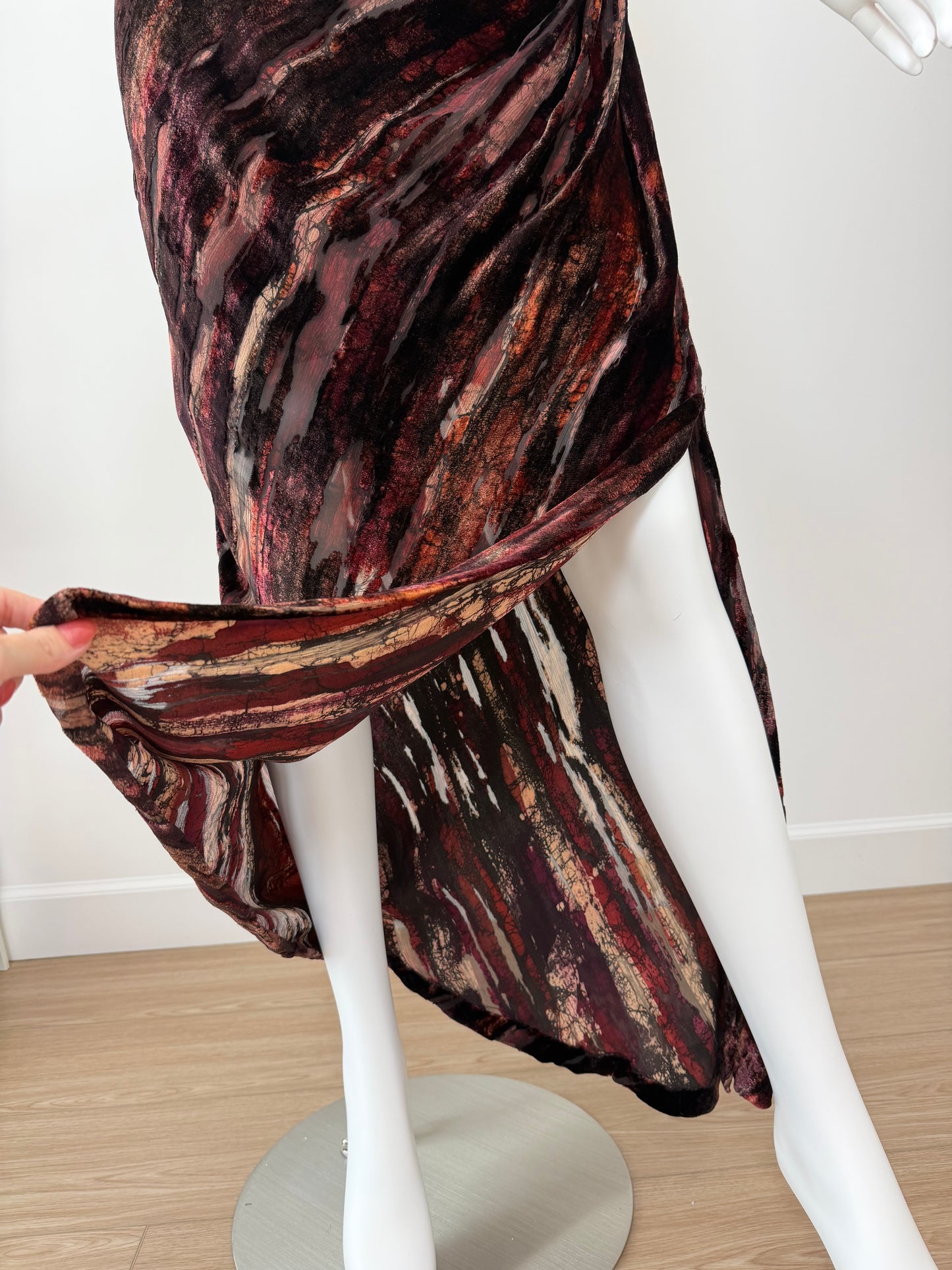 BOB MACKIE Vintage Embellished One Shoulder Brushstroke Evening Gown