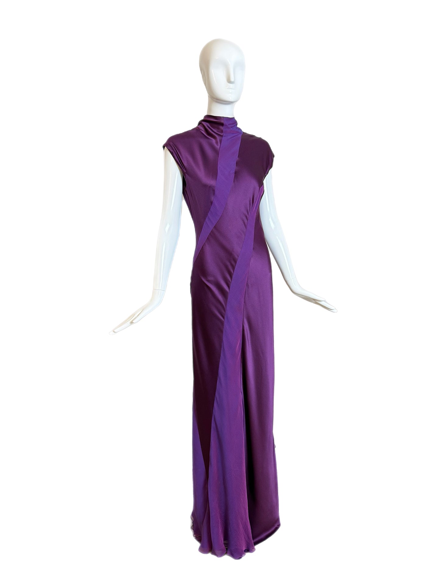 DANES Vintage Purple Iridescent Silk Back Cut-Out Evening Gown