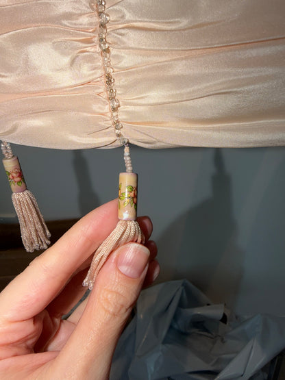 BADGLEY MISCHKA Vintage Peach Satin Beaded Tassel Evening Bag