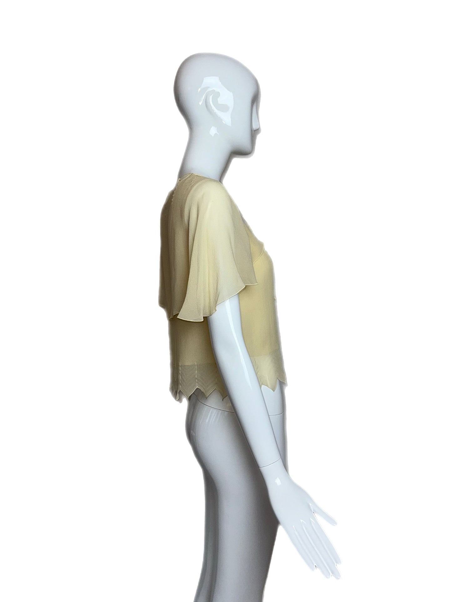 CHANEL 2003 Vintage Silk Vanilla Blouse w. Leather Camilla