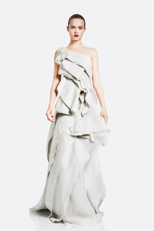 DONNA KARAN 2012 Vintage Runway Grey Gauzy Silk Blend Gown