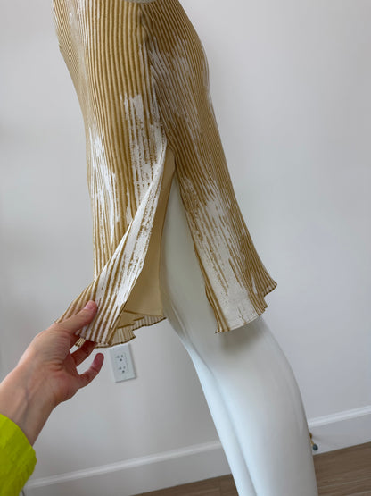 JOHN GALLIANO 2001 Vintage Silk Brushstroke Golden Flower Motif Slip Dress