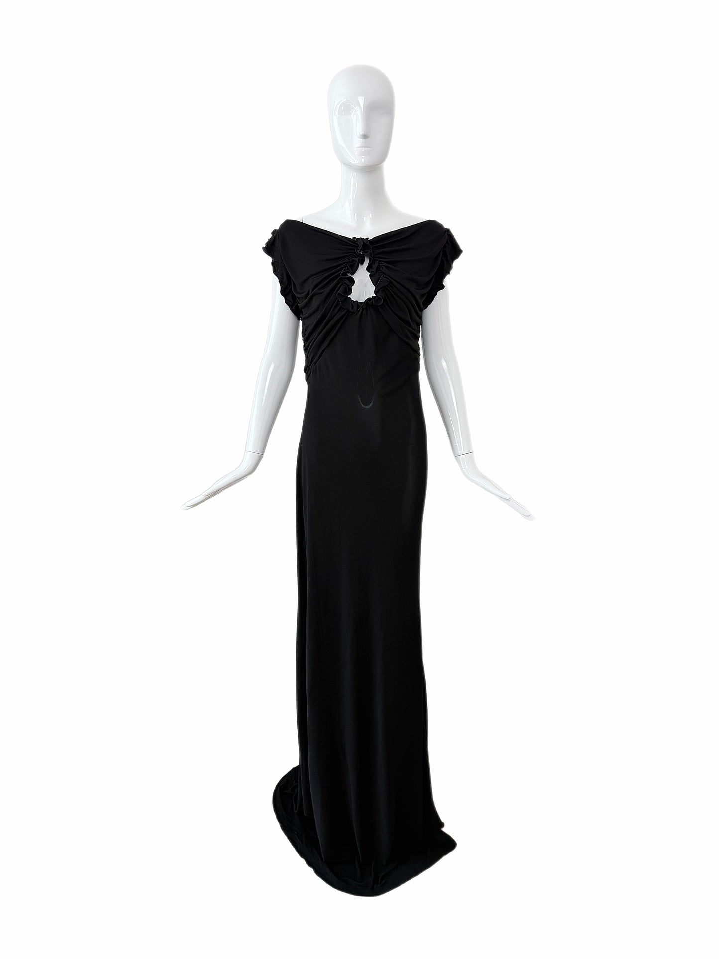 JOHN GALLIANO 2009 Vintage Black Ruffled Keyhole Evening Gown
