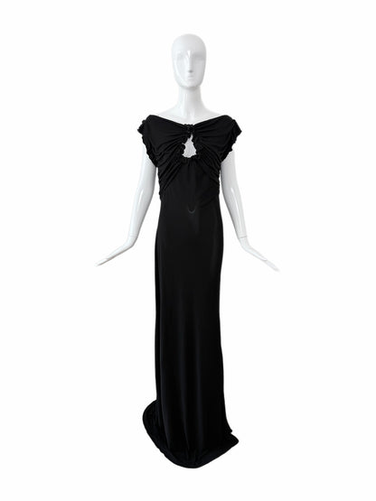 JOHN GALLIANO 2009 Vintage Black Ruffled Keyhole Evening Gown