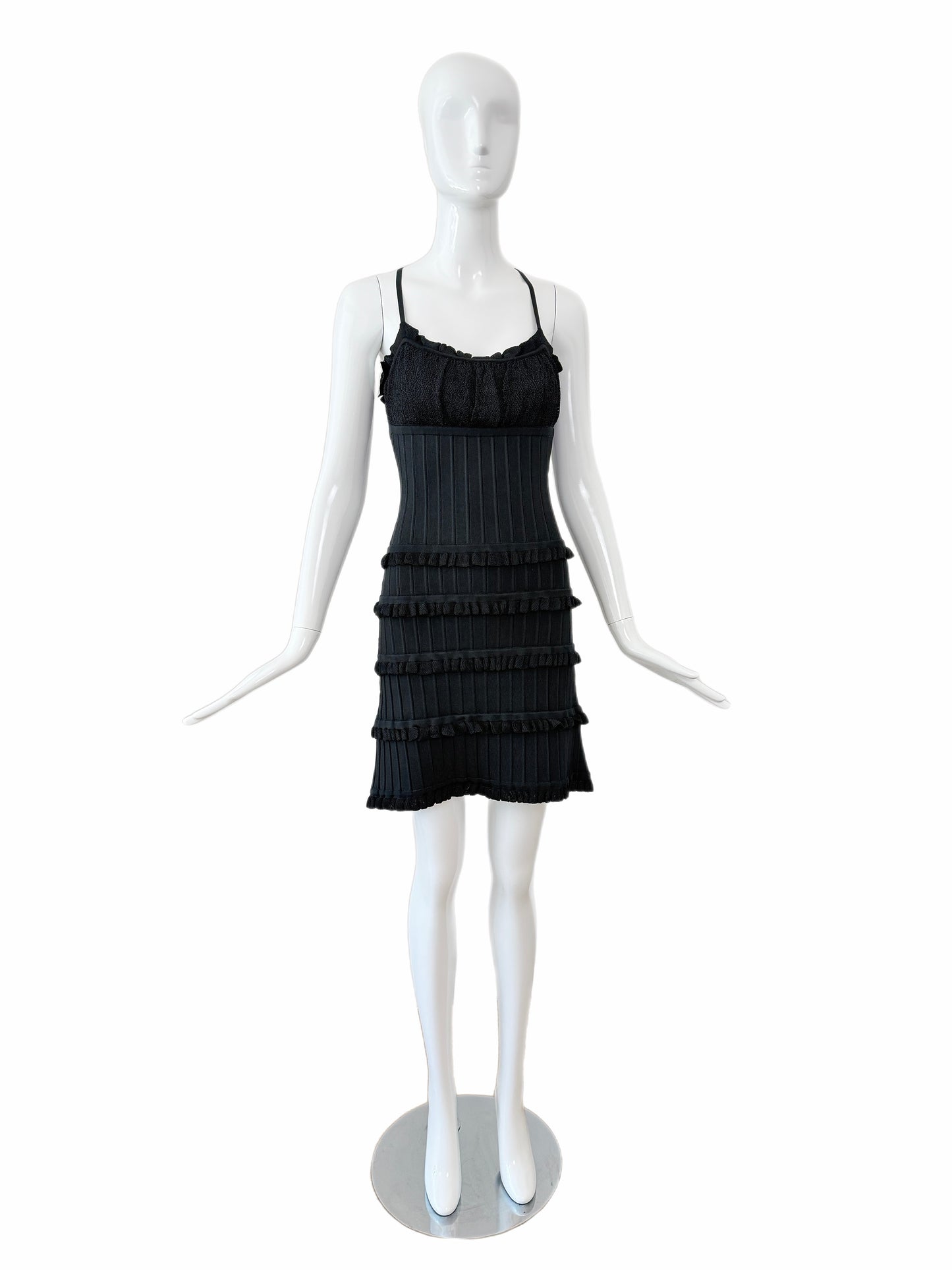 HERVE LEGER 90's Vintage Black Ruffle Mini Dress