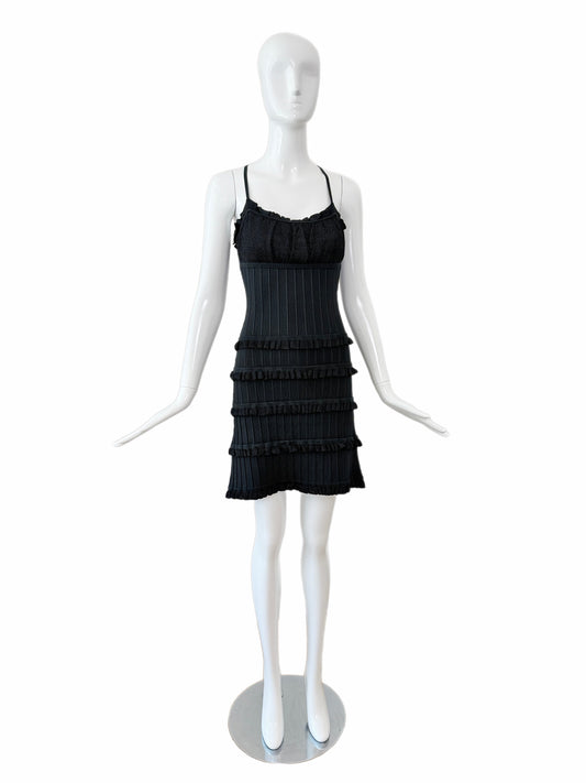 HERVE LEGER 90's Vintage Black Ruffle Mini Dress