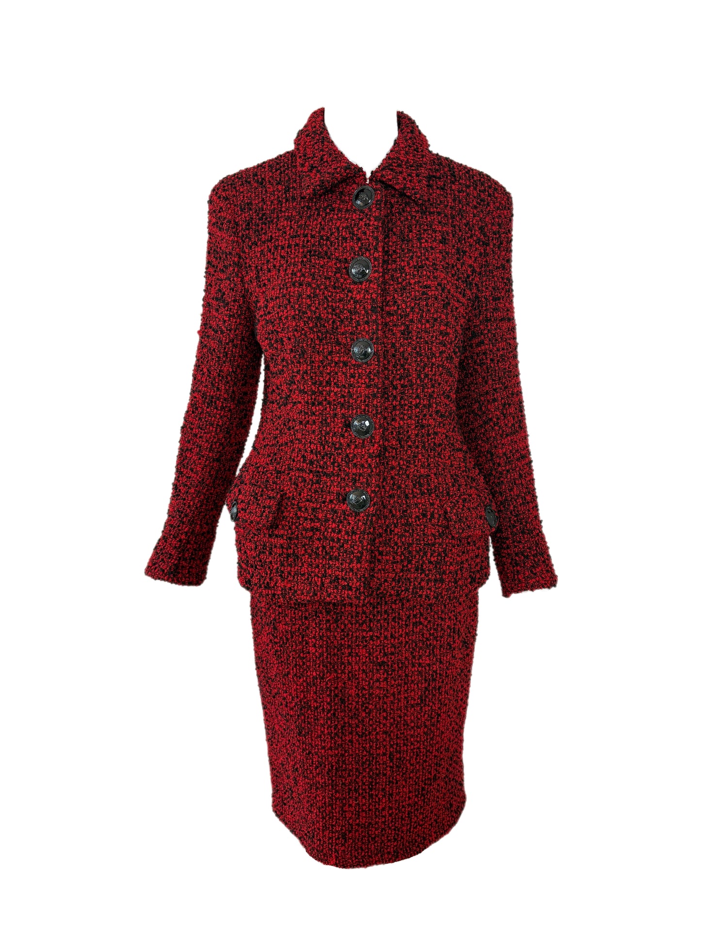 GIANNI VERSACE 1995 Vintage Runway Red & Black Skirt Suit