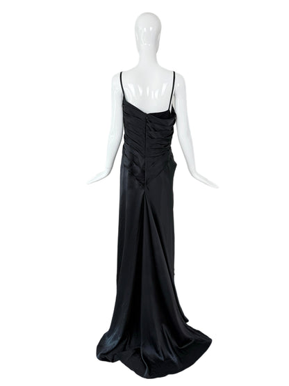 EMANUEL UNGARO 2007 Vintage Black Hammered Silk Evening Gown