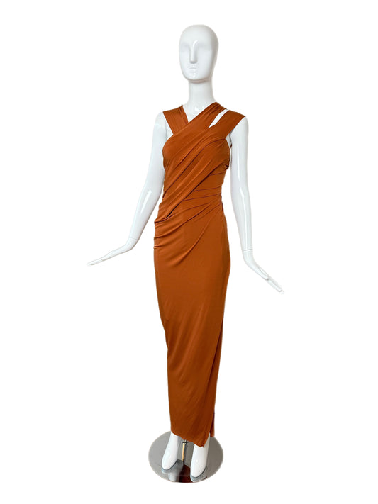 DONNA KARAN 2012 Vintage Runway Pumpkin Ruched Long Dress
