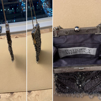 BADGLEY MISCHKA Vintage Grey Embellished Mini Evening Bag