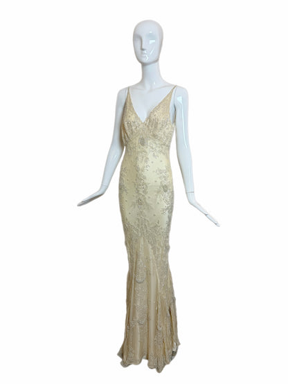 Les Habitudes 90's Vintage Couture Hand-Beaded Silk Vanilla Bridal Gown