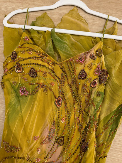 SUE WONG 2000's Vintage Silk Beaded Romantic Fairy Pixie Dress