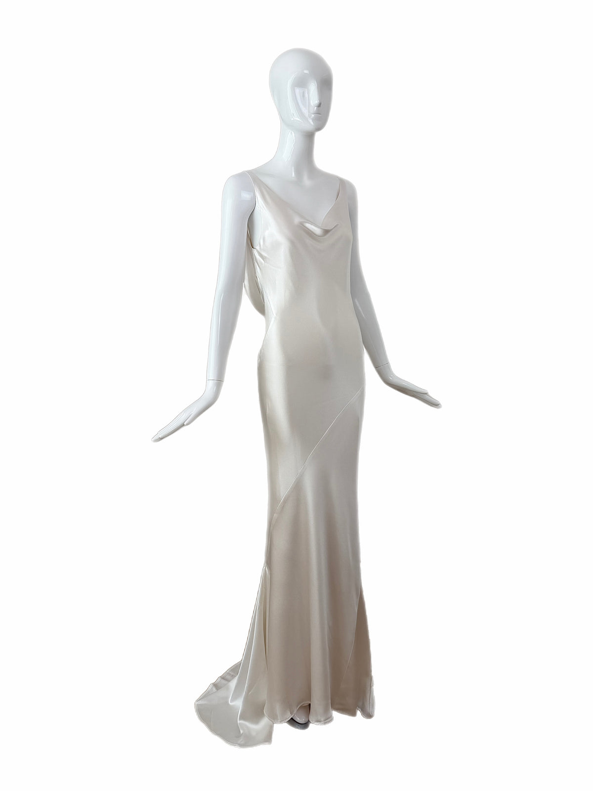 LES HABITUDES 90's Vintage Soft White Liquid Satin Bridal Gown w. Lace Detail