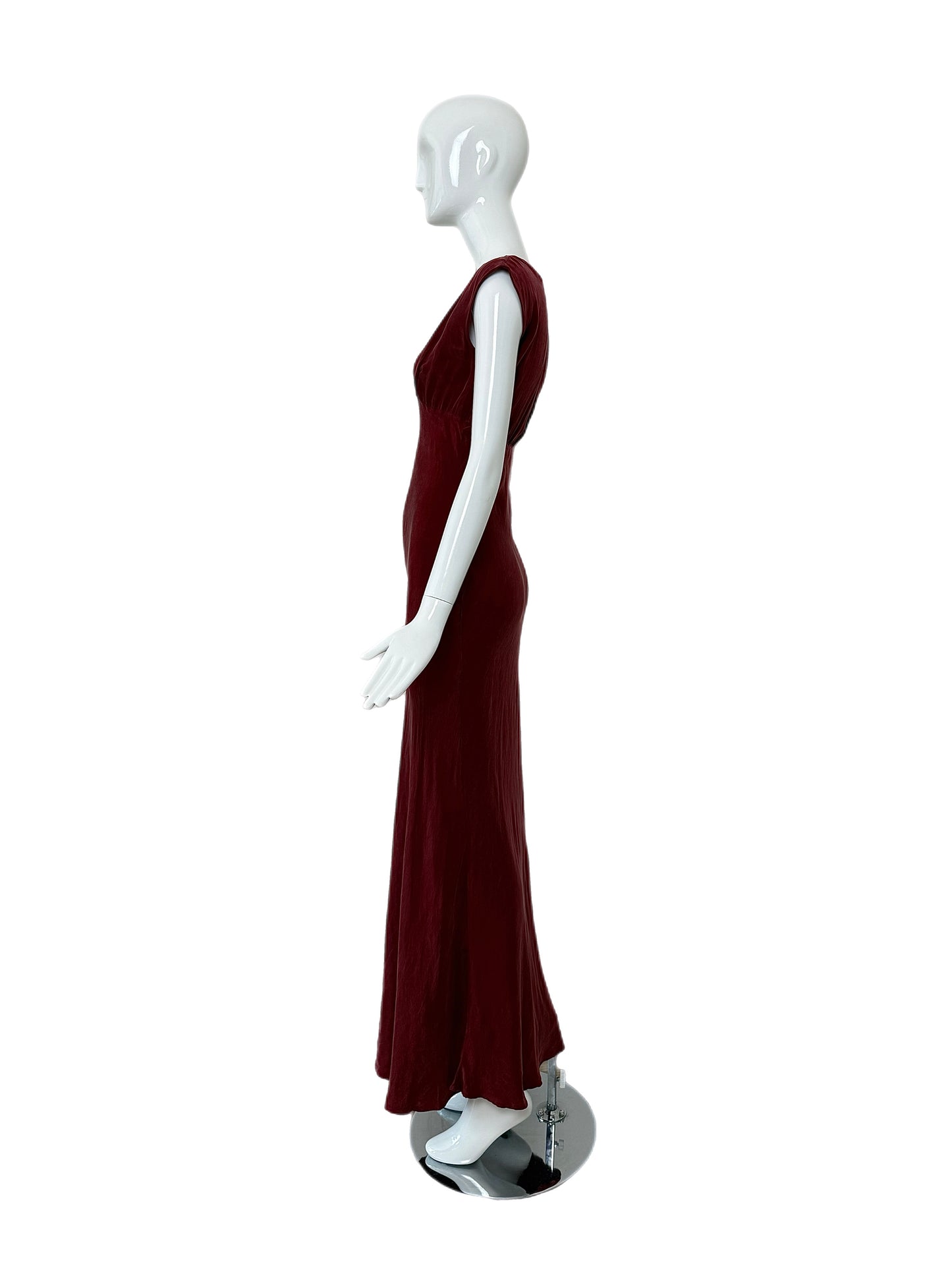 LES HABITUDES 90's Vintage Dusty Burgundy Floral Neckline Slip Gown