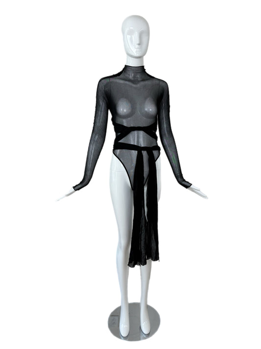 GIORGIO DI SANT ANGELO 80s/90s Vintage Sheer Black Bodysuit