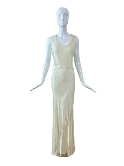 LES HABITUDES 1996 Vintage Buttercream Bias Cut Crinkle Effect Gown