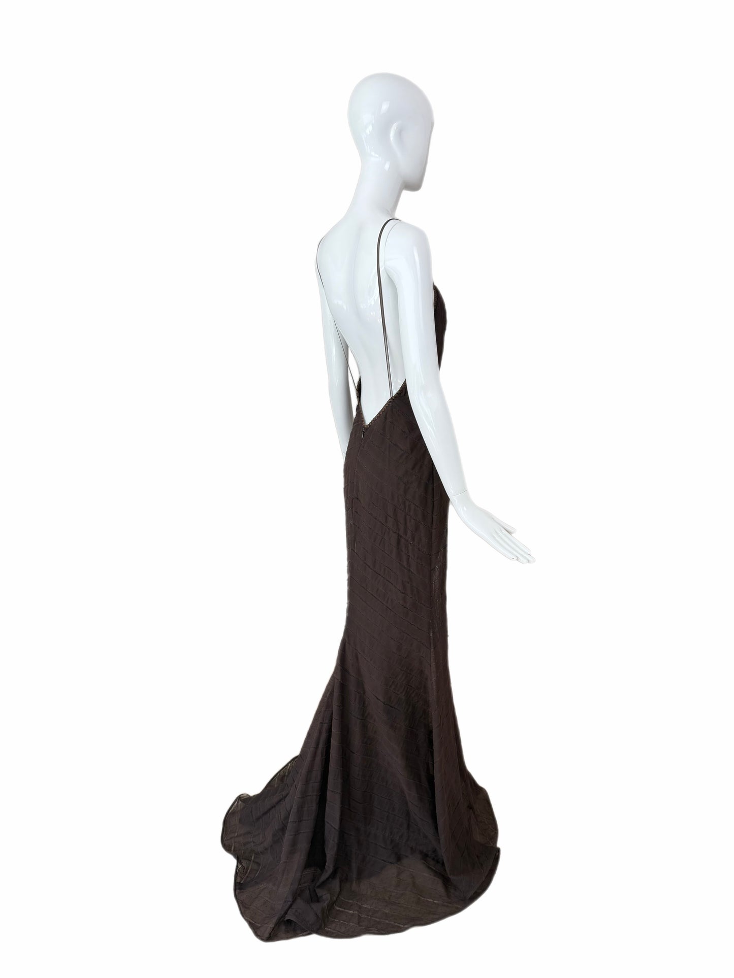J MENDEL 2004 Vintage Runway Silk Espresso Brown Evening Gown