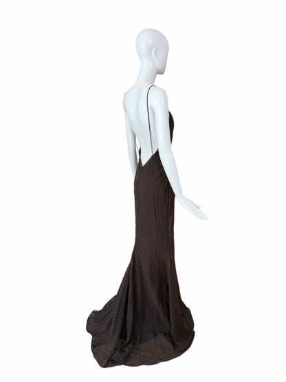 J MENDEL 2004 Vintage Runway Silk Espresso Brown Evening Gown
