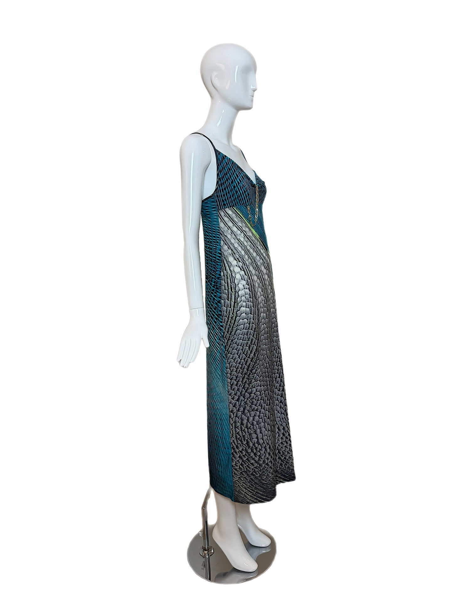 ROBERTO CAVALLI 2001 Vintage Psychedelic Print Chain Accent Dress