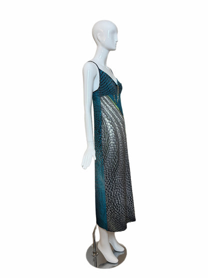 ROBERTO CAVALLI 2001 Vintage Psychedelic Print Chain Accent Dress