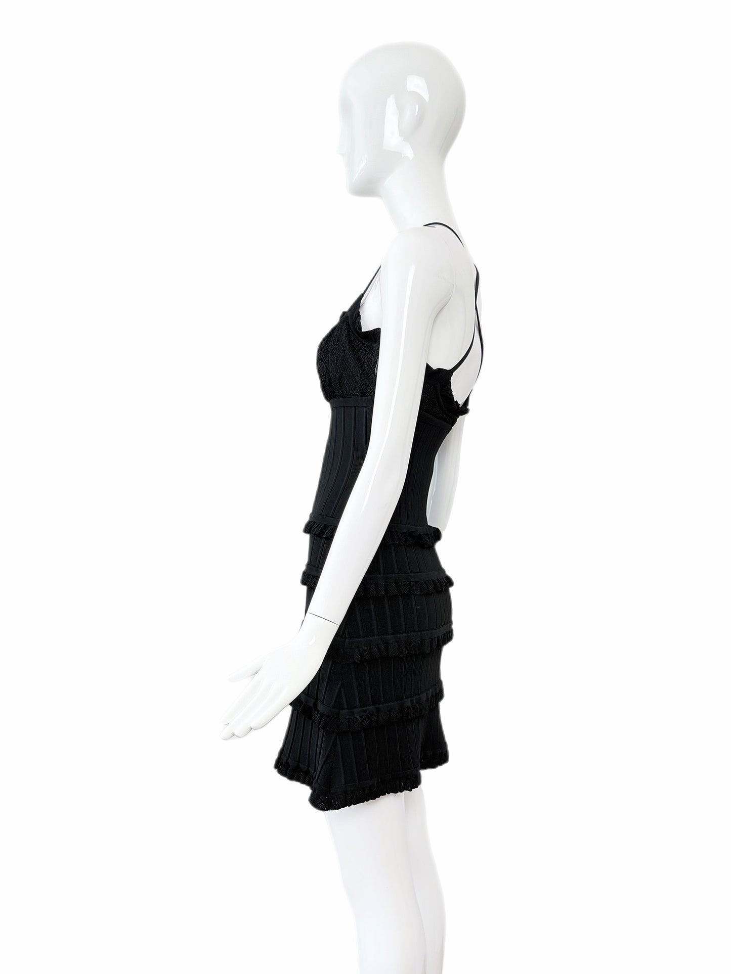 HERVE LEGER 90's Vintage Black Ruffle Mini Dress