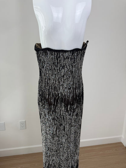 VERA WANG 1999 Vintage Iridescent Beaded & Sequin Column Evening Gown