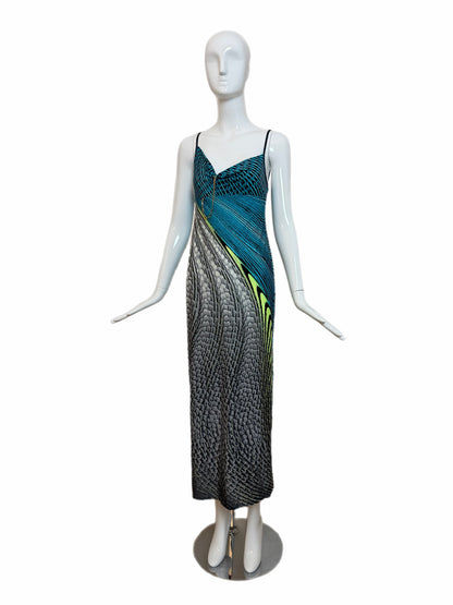 ROBERTO CAVALLI 2001 Vintage Psychedelic Print Chain Accent Dress