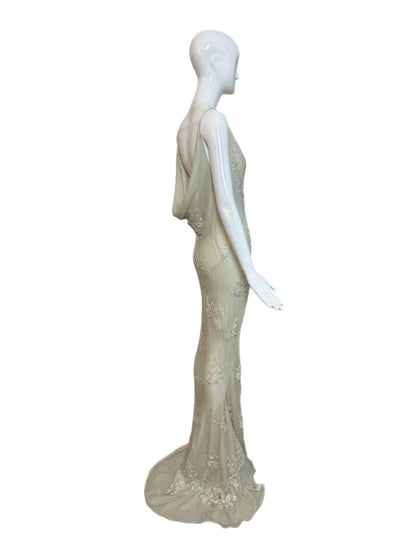 LES HABITUDES 90's Vintage Silk Hand Beaded Embroidered Gown