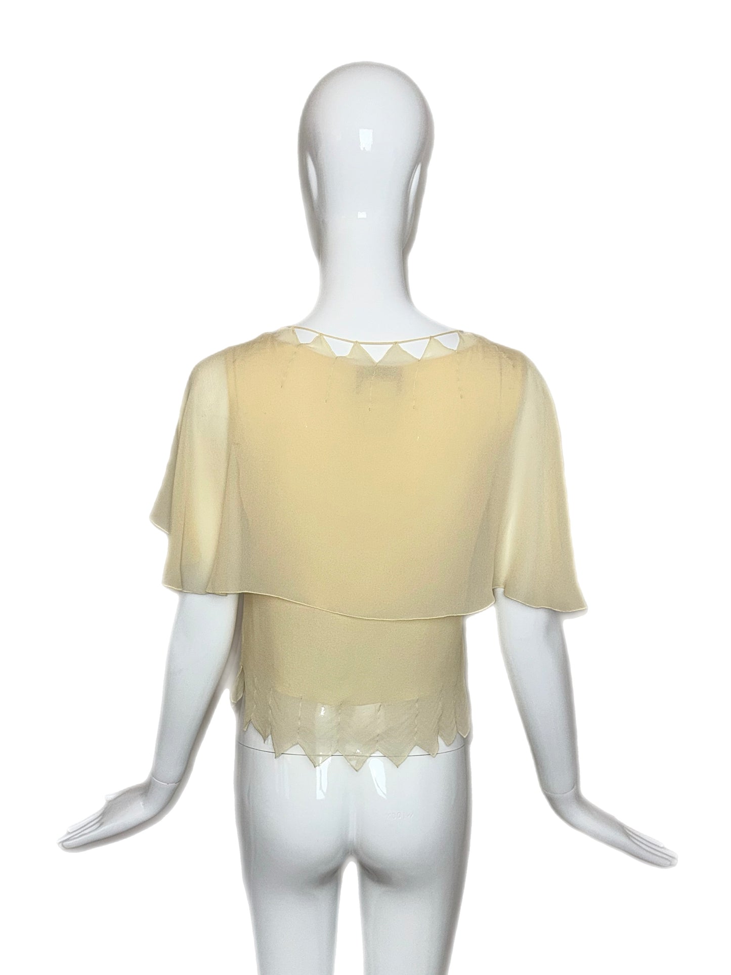 CHANEL 2003 Vintage Silk Vanilla Blouse w. Leather Camilla