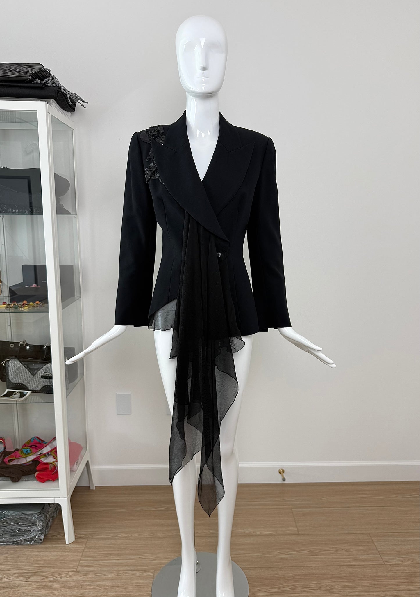 DIOR by GIANFRANCO FERRE 1995 Vintage Embellished Black Power Jacket