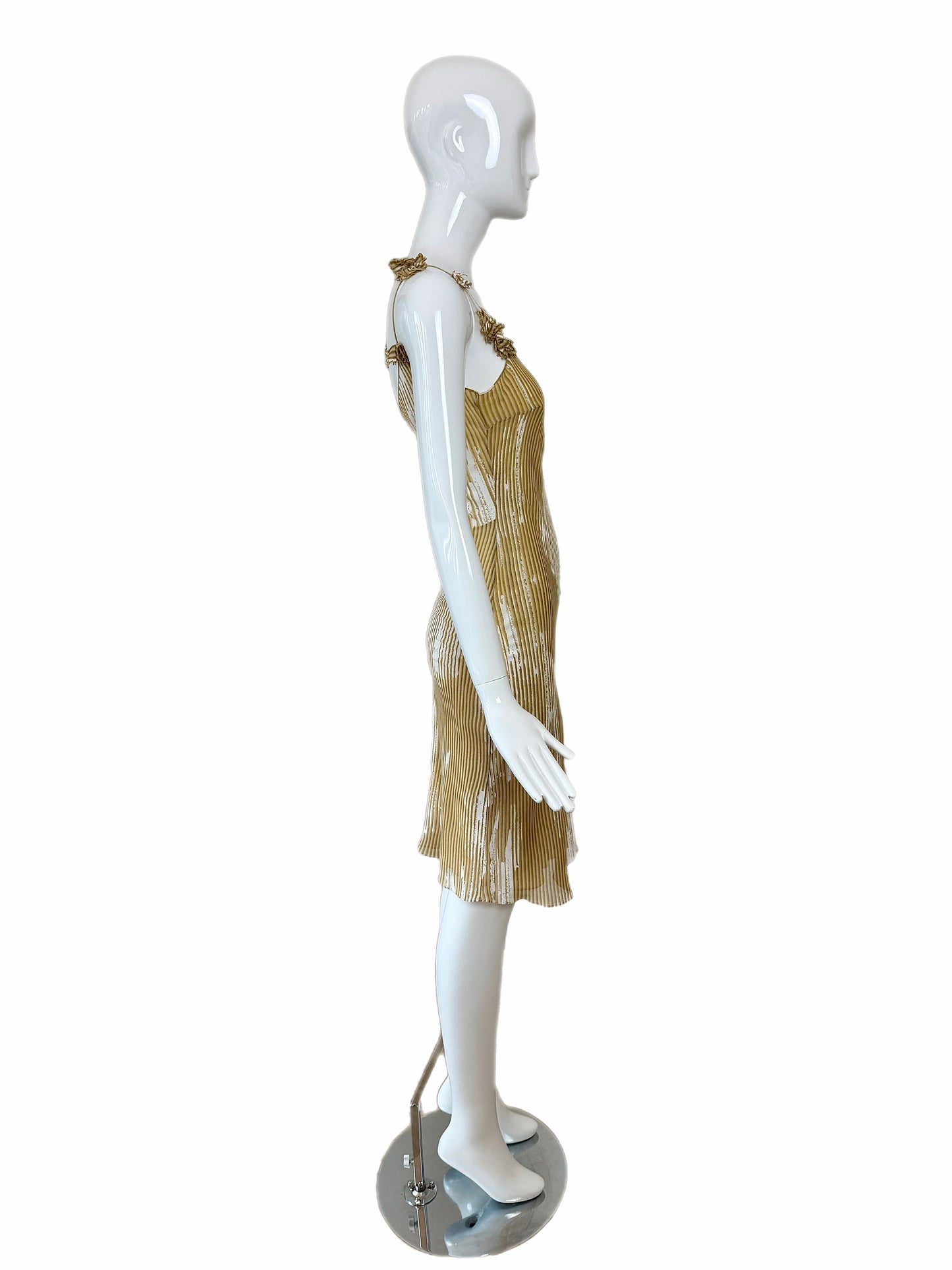 JOHN GALLIANO 2001 Vintage Silk Brushstroke Golden Flower Motif Slip Dress