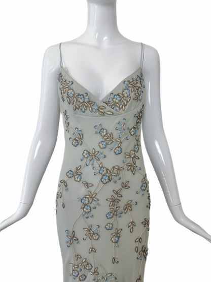 EAVIS & BROWN 90's Vintage Couture Silk Hand Beaded Embroidered Gown