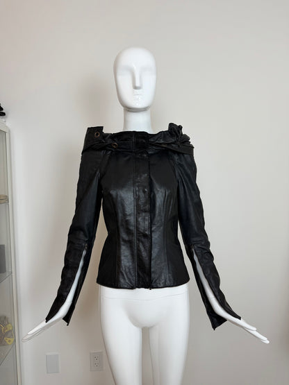OLIVIER THEYSKENS 2001 Vintage Runway Short Black Leather Jacket