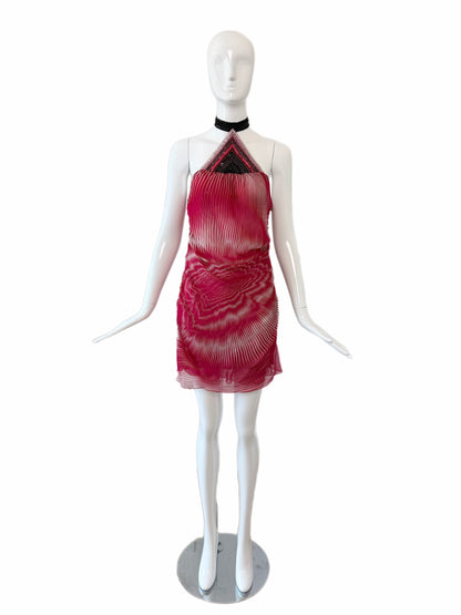 MISSONI 2003 Vintage Runway Silk Embellished Halter Neck Mini Dress
