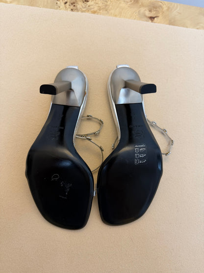 GIUSEPPE ZANOTTI 90's Vintage Silver Crystal Flower Chain Strap Sandals