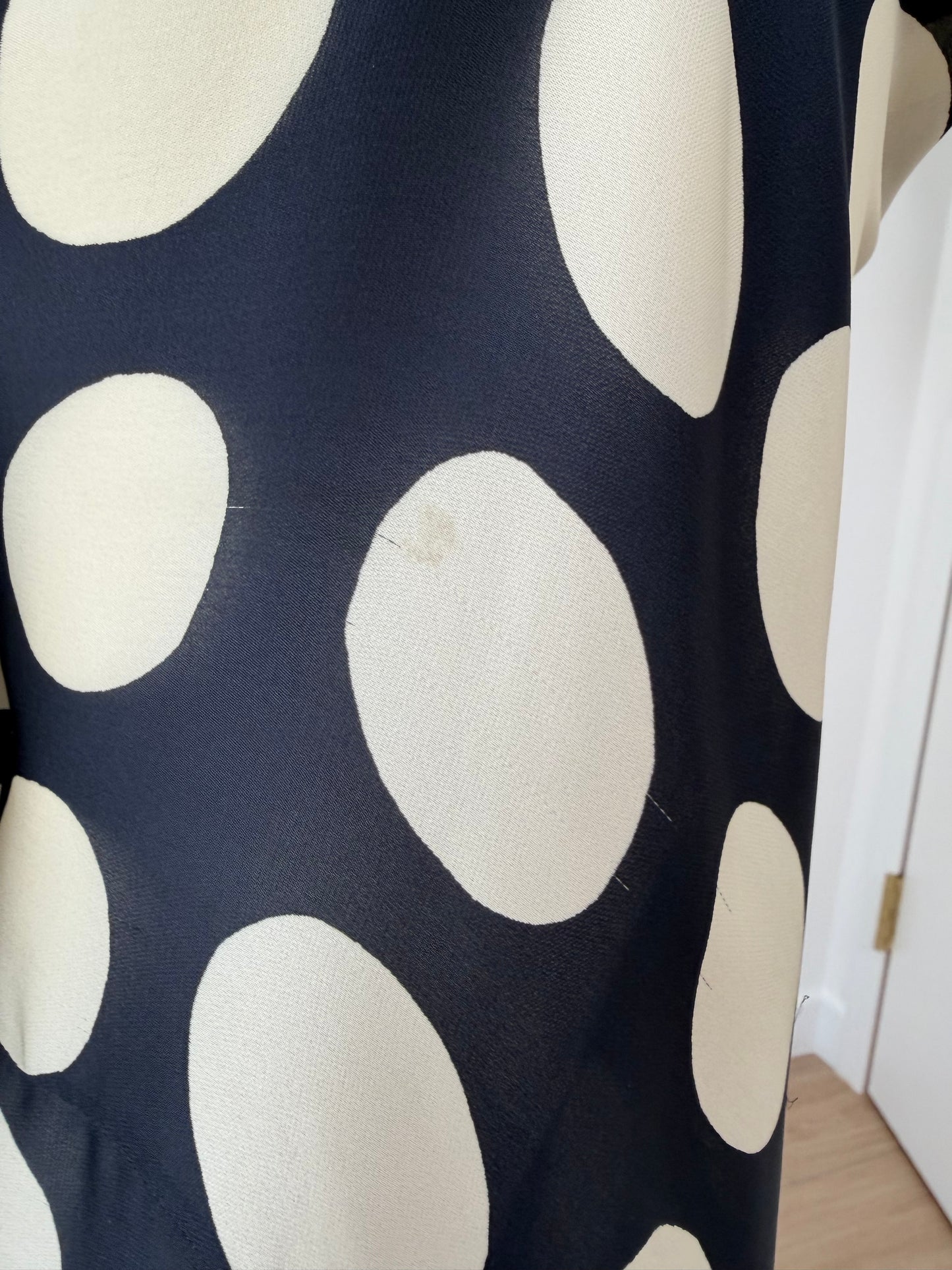 DONNA KARAN 2003 Vintage Runway Silk Midnight Blue +Ivory Polka Dot Gown