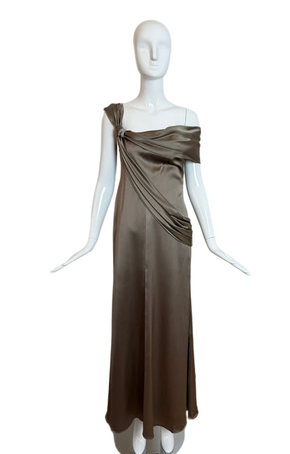 VALENTINO Vintage Silk Crystal Embellished Pewter Evening Gown