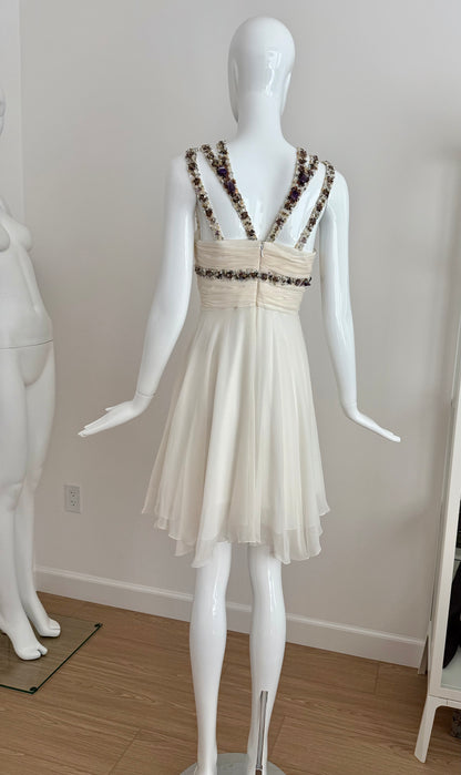 MANDALAY Vintage Ivory Silk Embellished Babydoll Dress