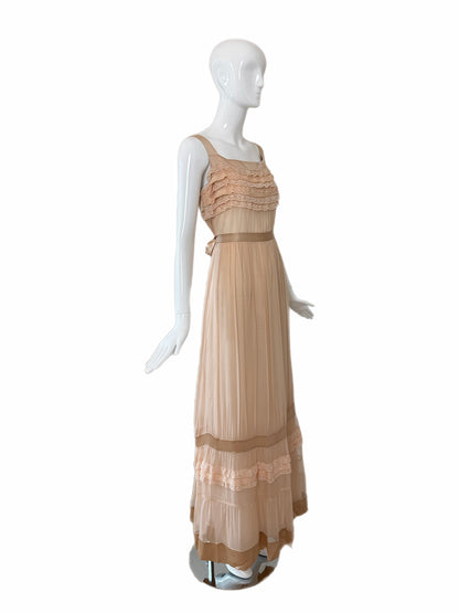 PHILOSOPHY DI ALBERTA FERRETTI 2011 Vintage Silk Peach Ruffle Slip Gown
