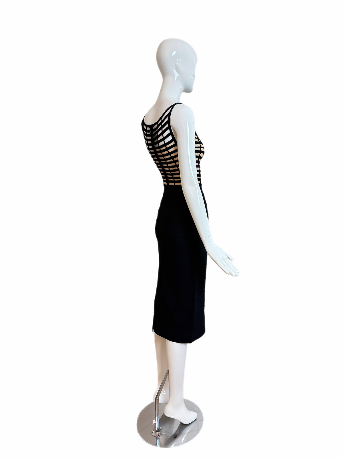 HERVE LEGER 1999 Vintage Runway Style Black + Nude Bodycon Dress