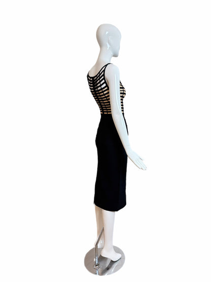 HERVE LEGER 1999 Vintage Runway Style Black + Nude Bodycon Dress