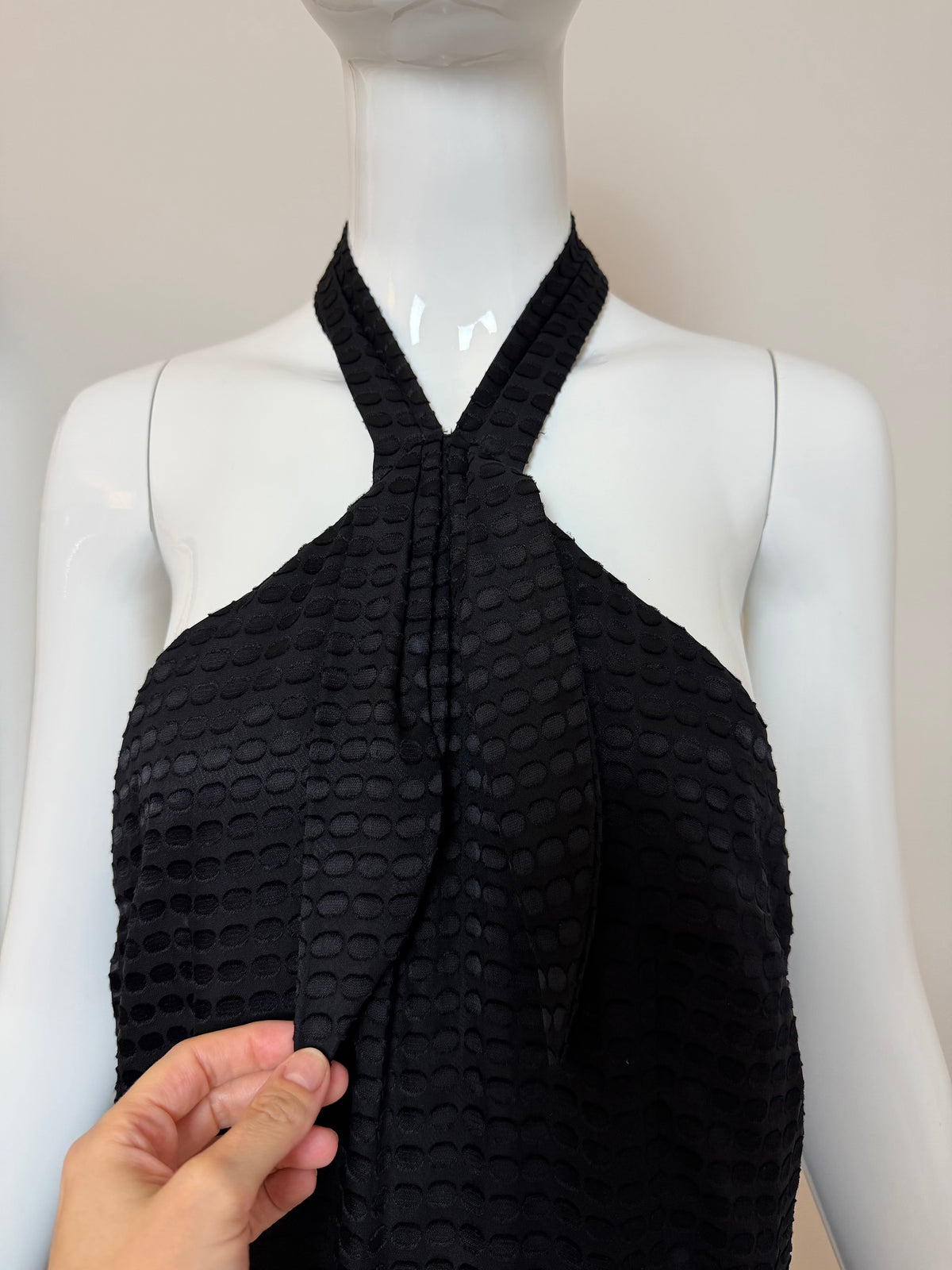 GALLIANO Vintage Black Silk Blend Textured Jacquard Halter Neck Evening Gown