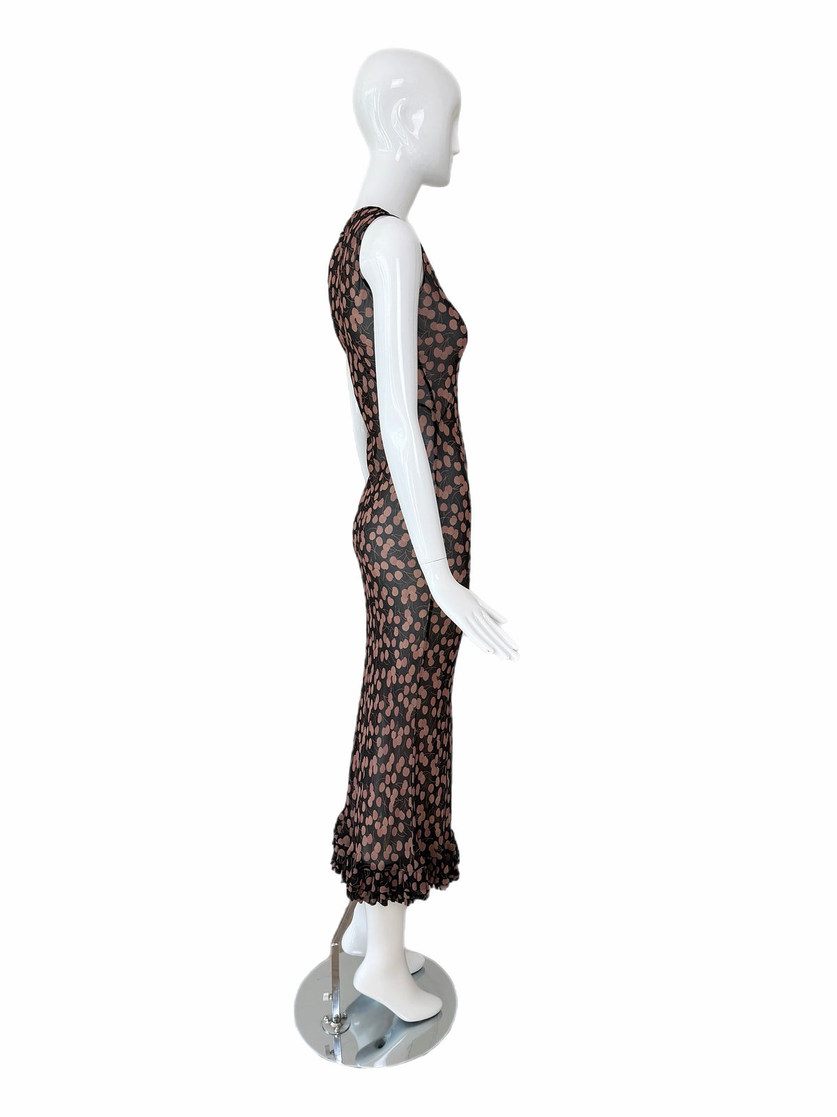 COLLETTE DINNIGAN Vintage Sheer Silk Cherry Print Ankle Length Dress