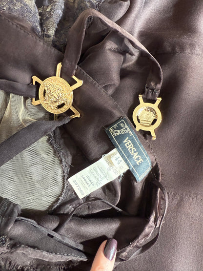 VERSACE 2005 Vintage Runway Espresso Brown Silk Dress