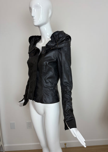 OLIVIER THEYSKENS 2001 Vintage Runway Short Black Leather Jacket