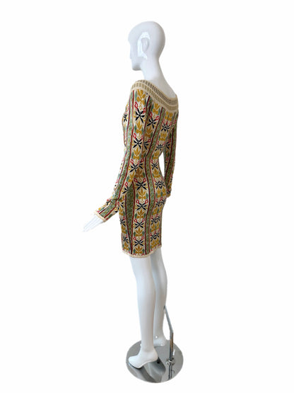 AZZEDINE ALAIA 1990 Vintage Runway Editorial Long Sleeve Knit Mini Dress