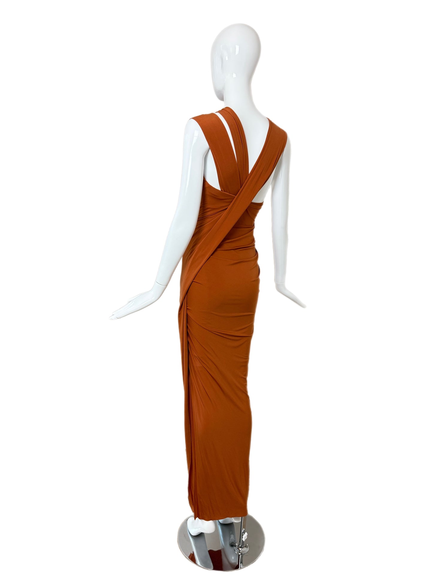 DONNA KARAN 2012 Vintage Runway Pumpkin Ruched Long Dress