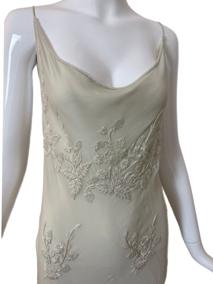 LES HABITUDES 90's Vintage Silk Hand Beaded Embroidered Gown